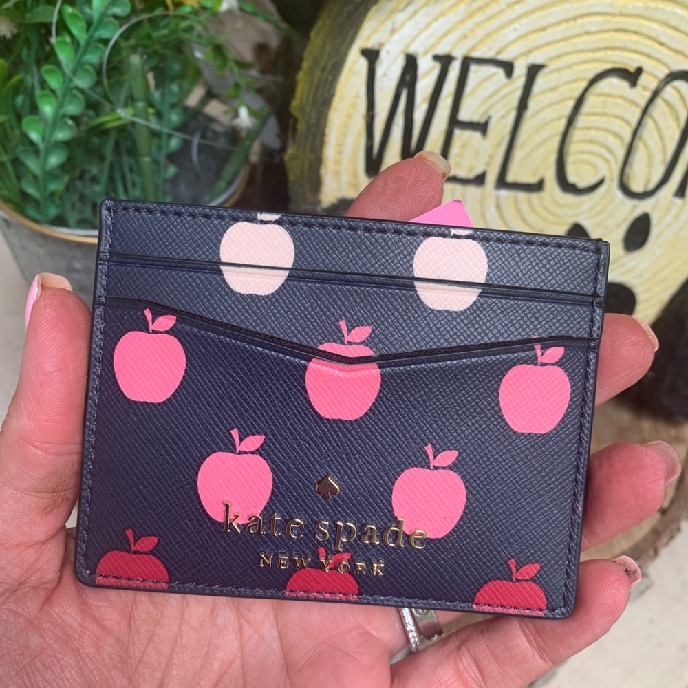 Authentic Kate spade Leather apple print card case holder